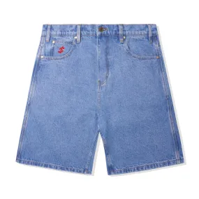 Washed Indigo Denim Shorts with Cash Logo