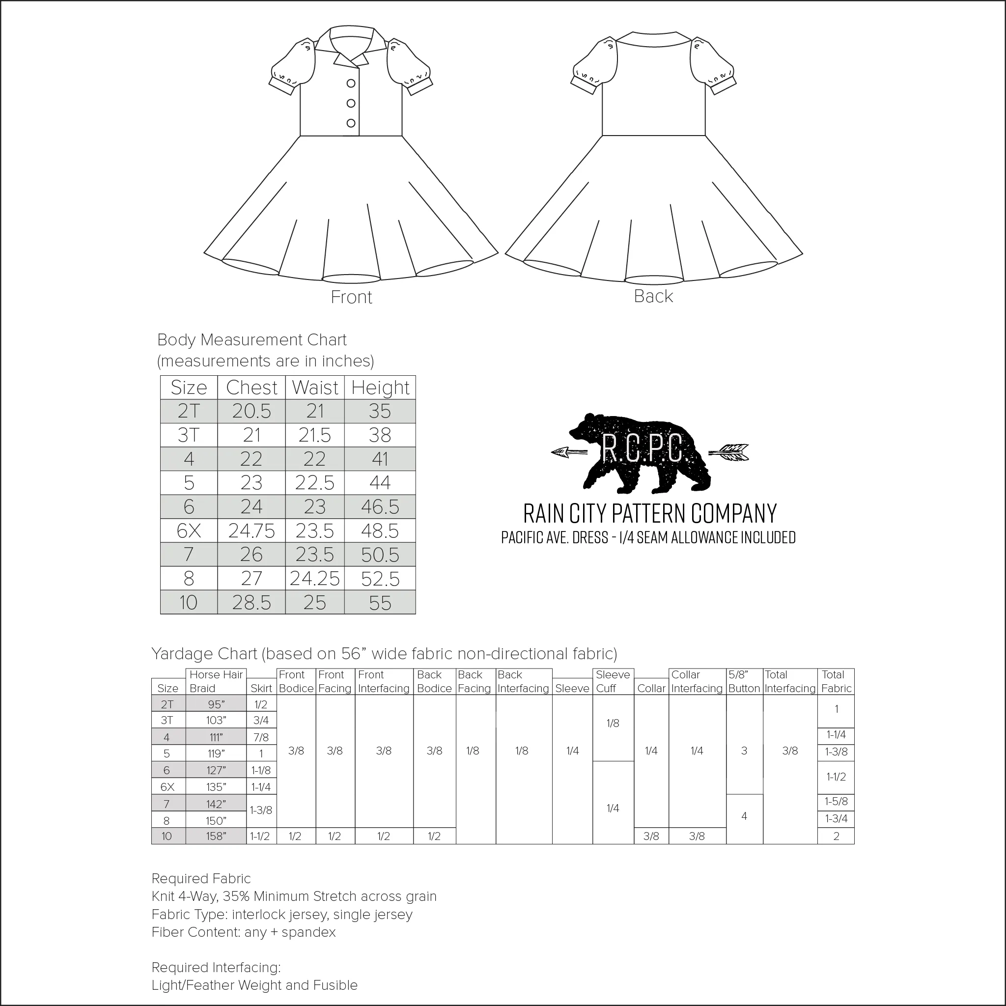 Child Sewing Pattern for Pacific Ave. Retro Collar Dress