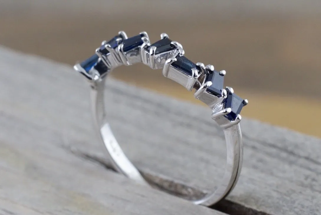 Stylish Sapphire Baguette Cut Band Ring B10080