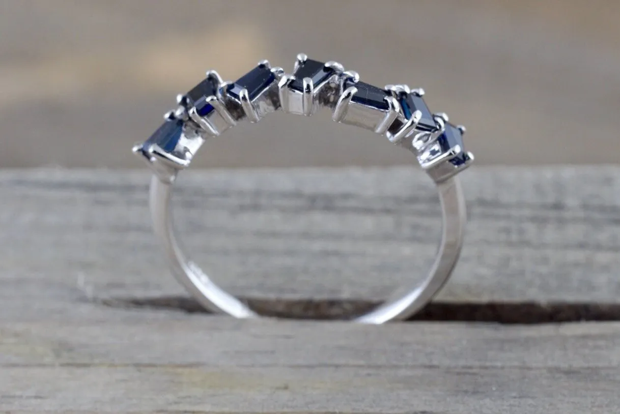 Stylish Sapphire Baguette Cut Band Ring B10080