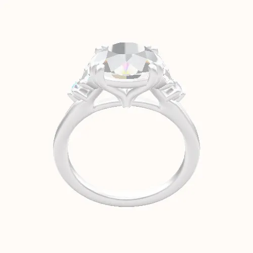 Double Prong Head Plain Ring with Marquise & Round Diamond Sidestones