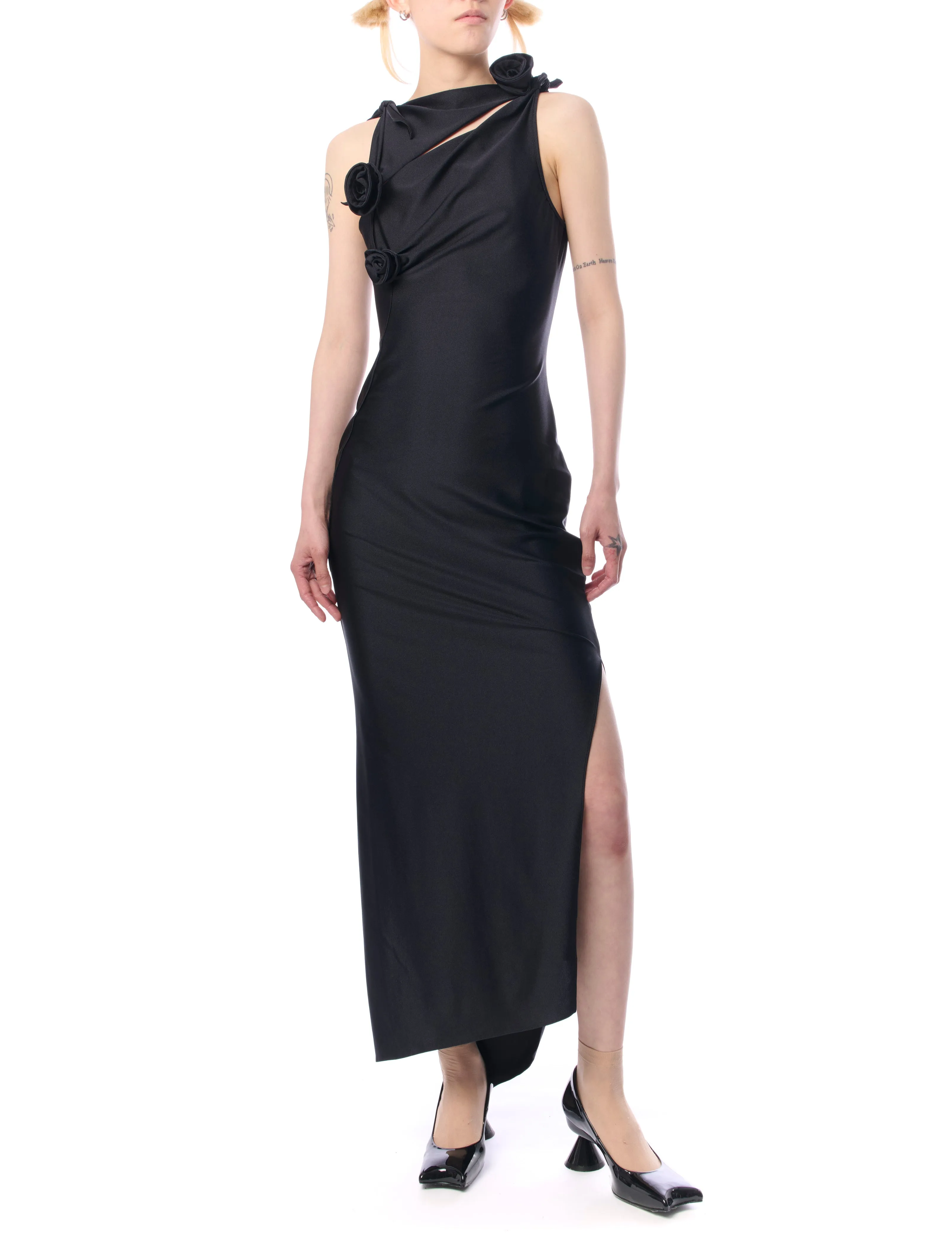 Black Asymmetric Flower Gown by Coperni