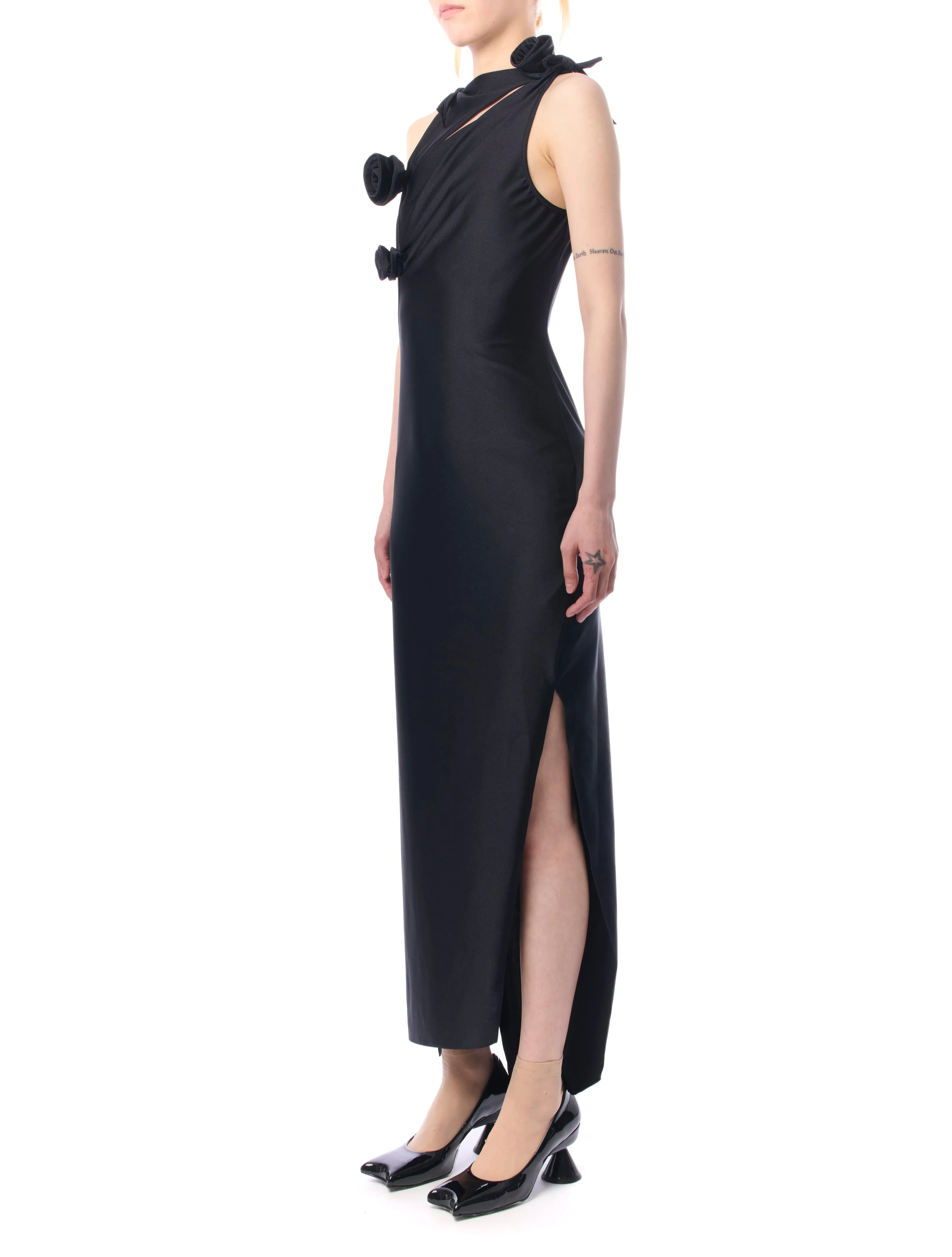 Black Asymmetric Flower Gown by Coperni