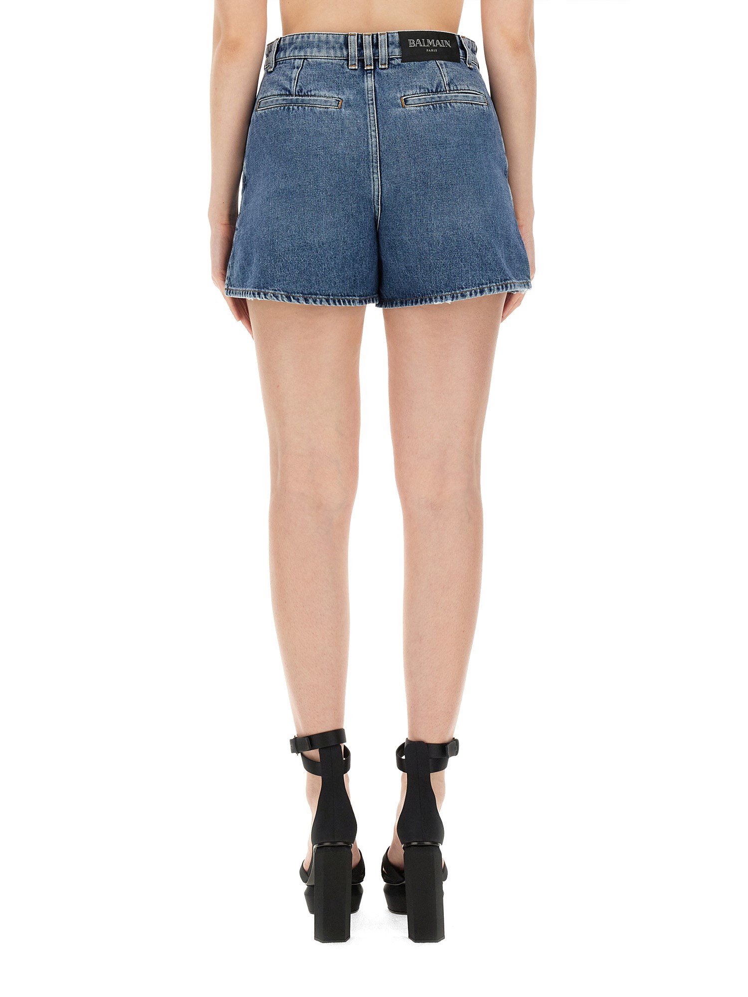 Cotton Denim Shorts with Iconic Buttons by Balmain