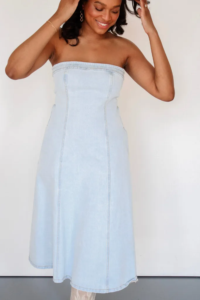 Brooklyn Strapless Denim Midi Dress