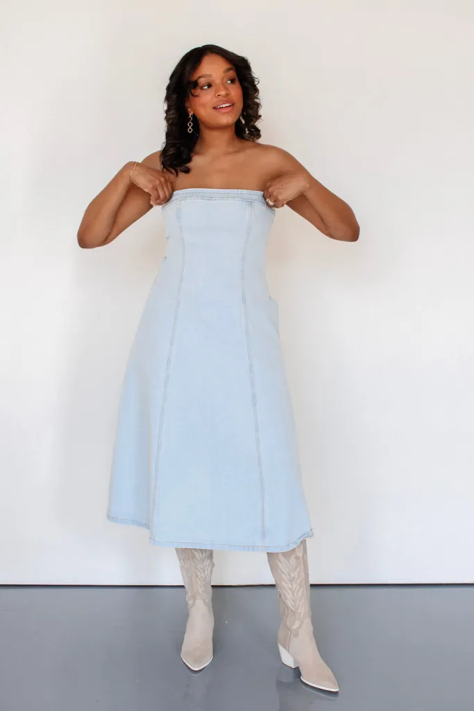 Brooklyn Strapless Denim Midi Dress