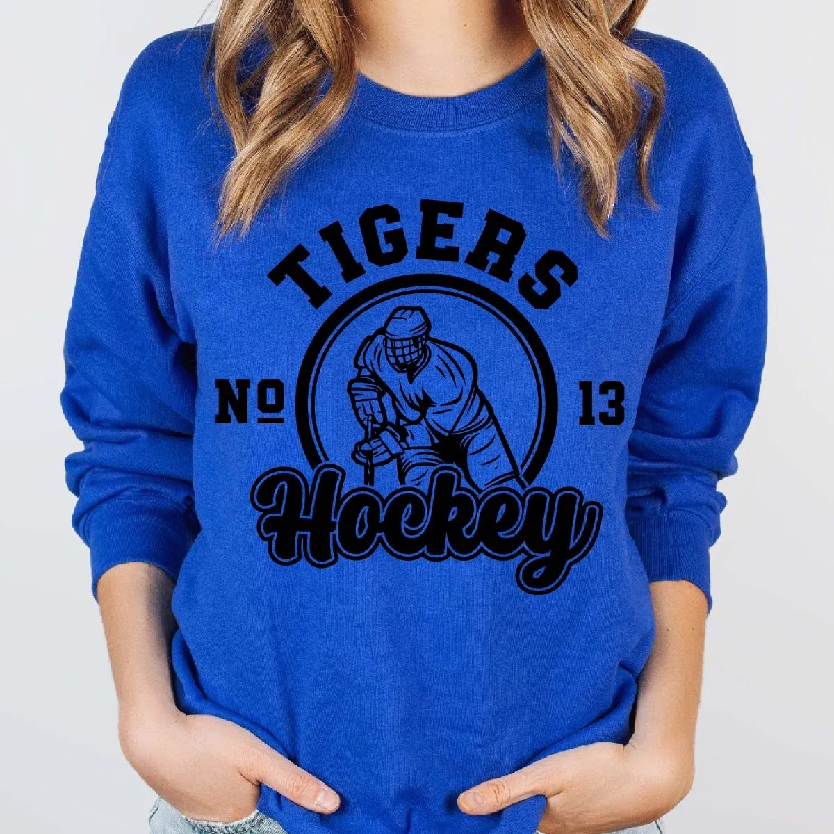 Custom Hockey Team & Number Crew Sweatshirts