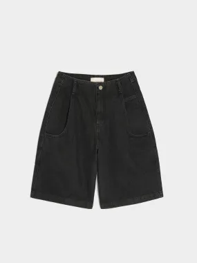 Cut-Out Pocket Denim Shorts, Black