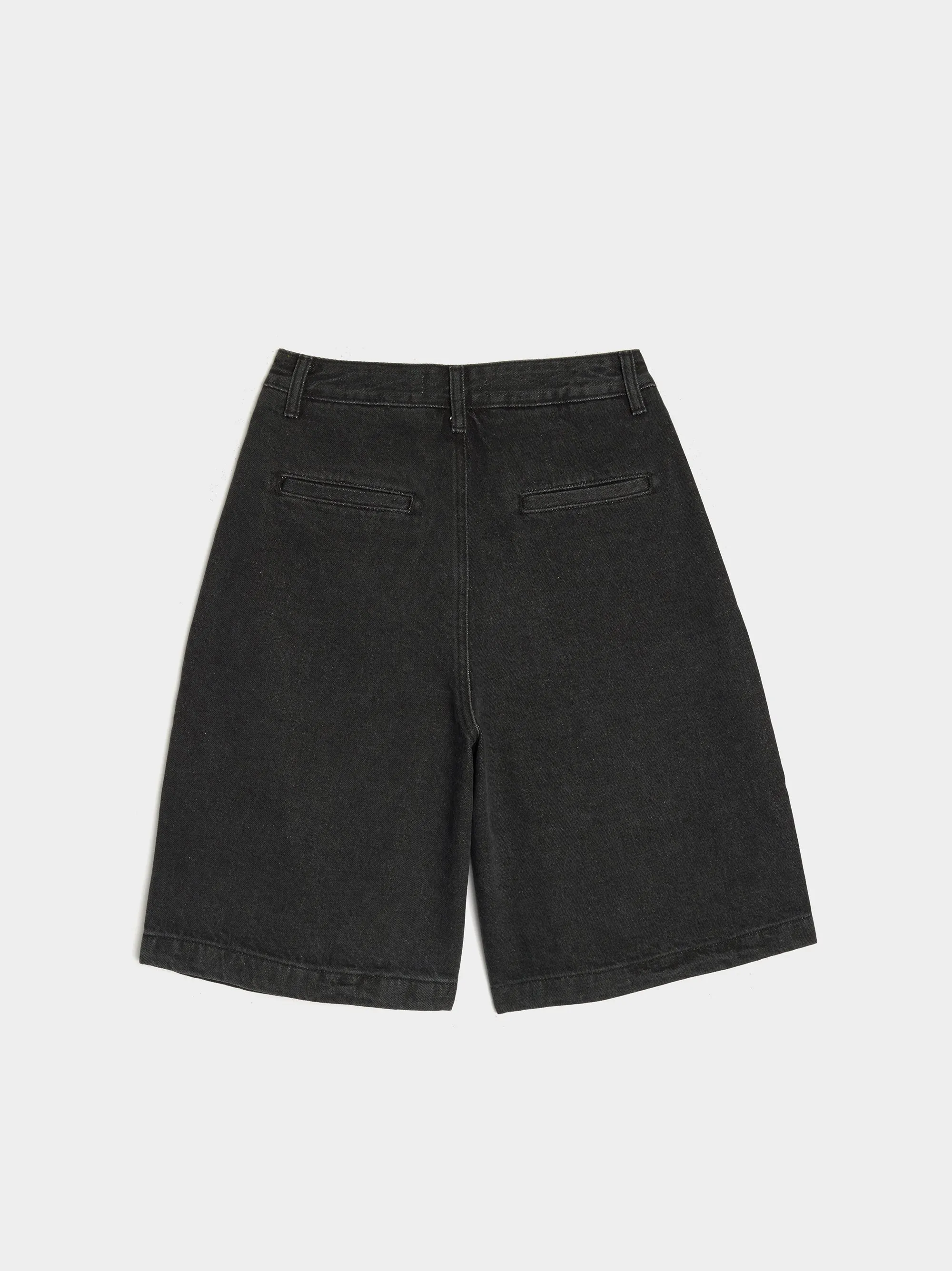 Cut-Out Pocket Denim Shorts, Black