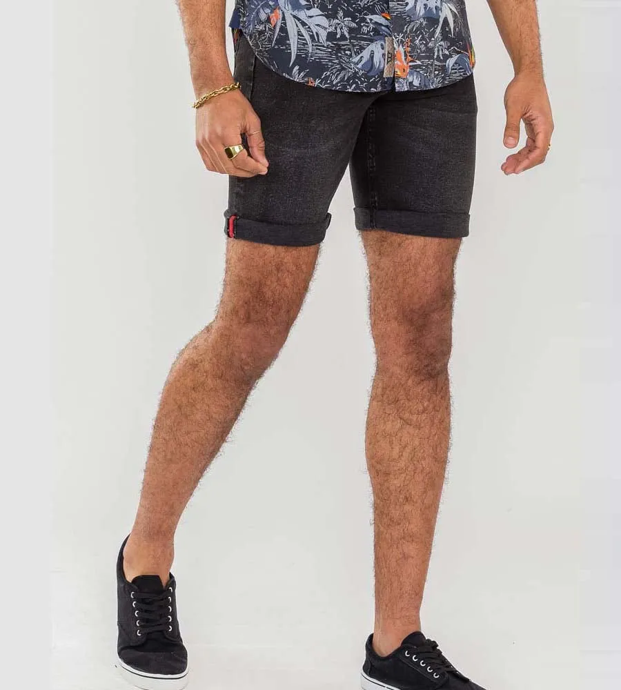 D555 Geneva Black Men's Stretch Denim Shorts