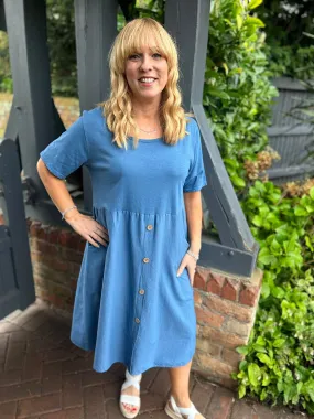 Mabel Denim Dress with Double Pockets and Buttons