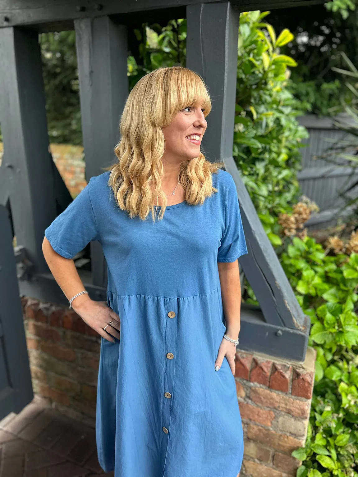 Mabel Denim Dress with Double Pockets and Buttons