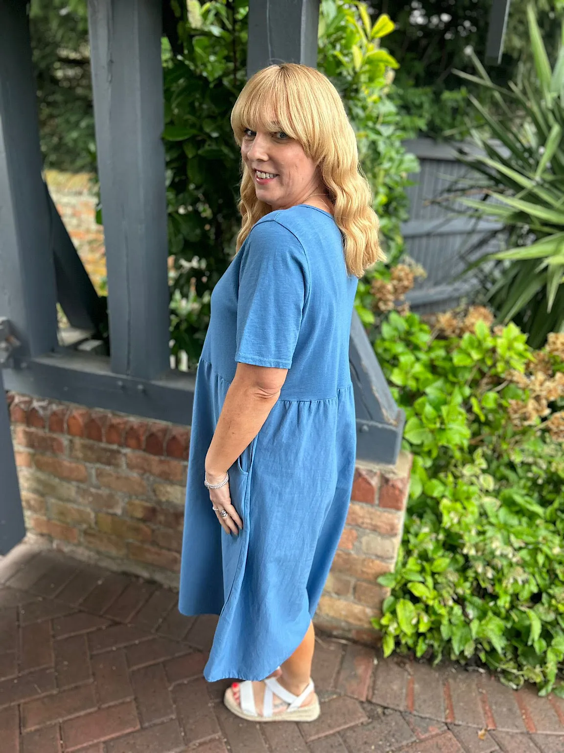 Mabel Denim Dress with Double Pockets and Buttons