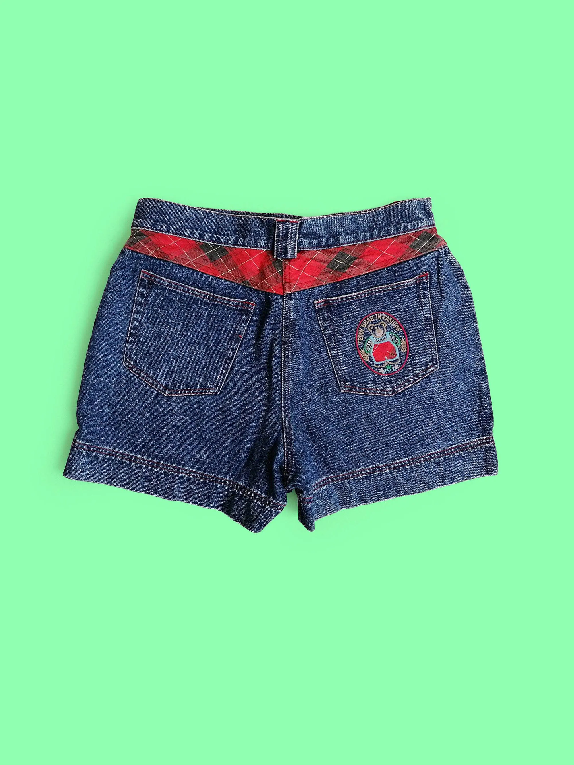 Teddy Patch Denim Shorts Size L