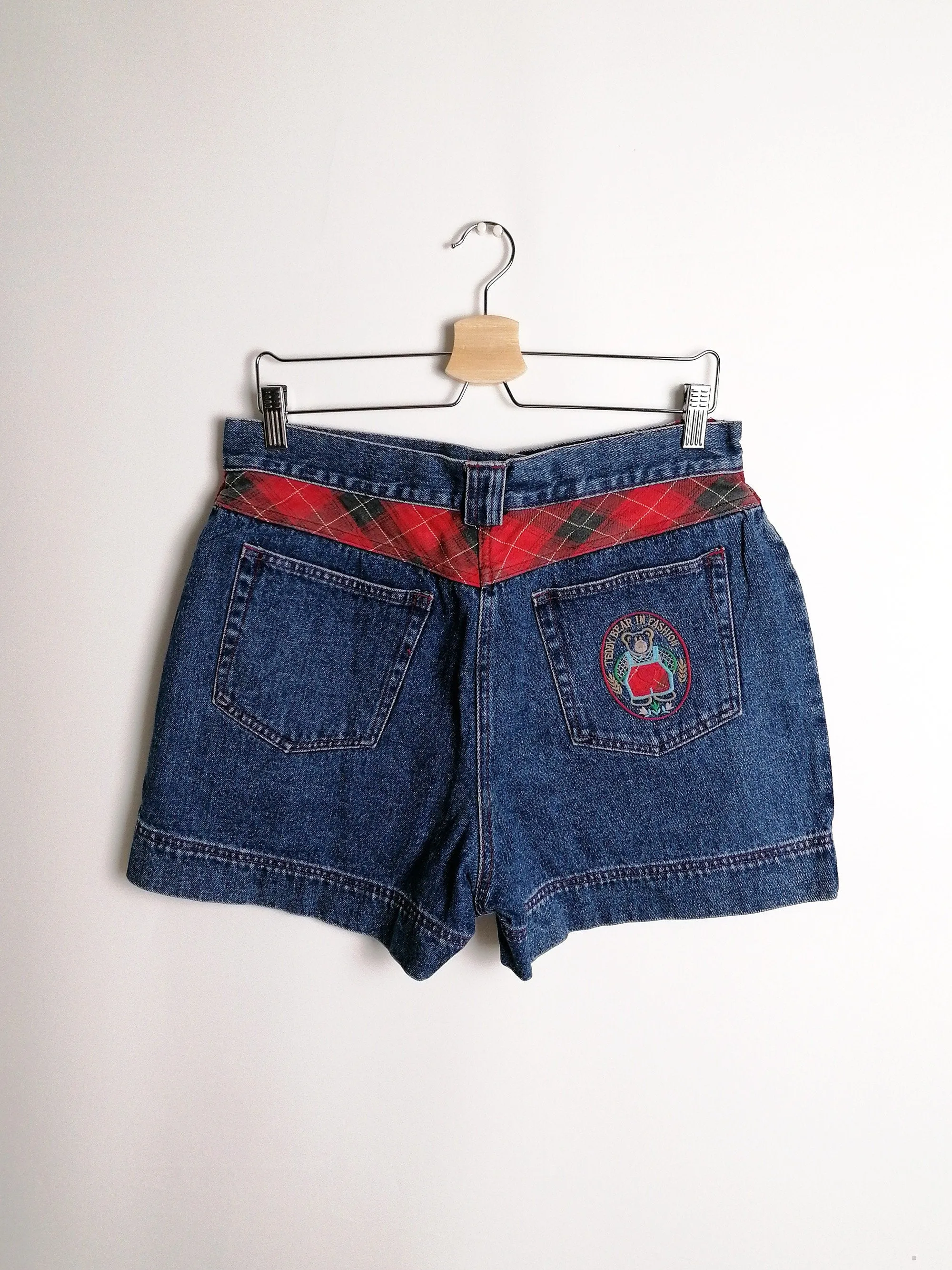 Teddy Patch Denim Shorts Size L