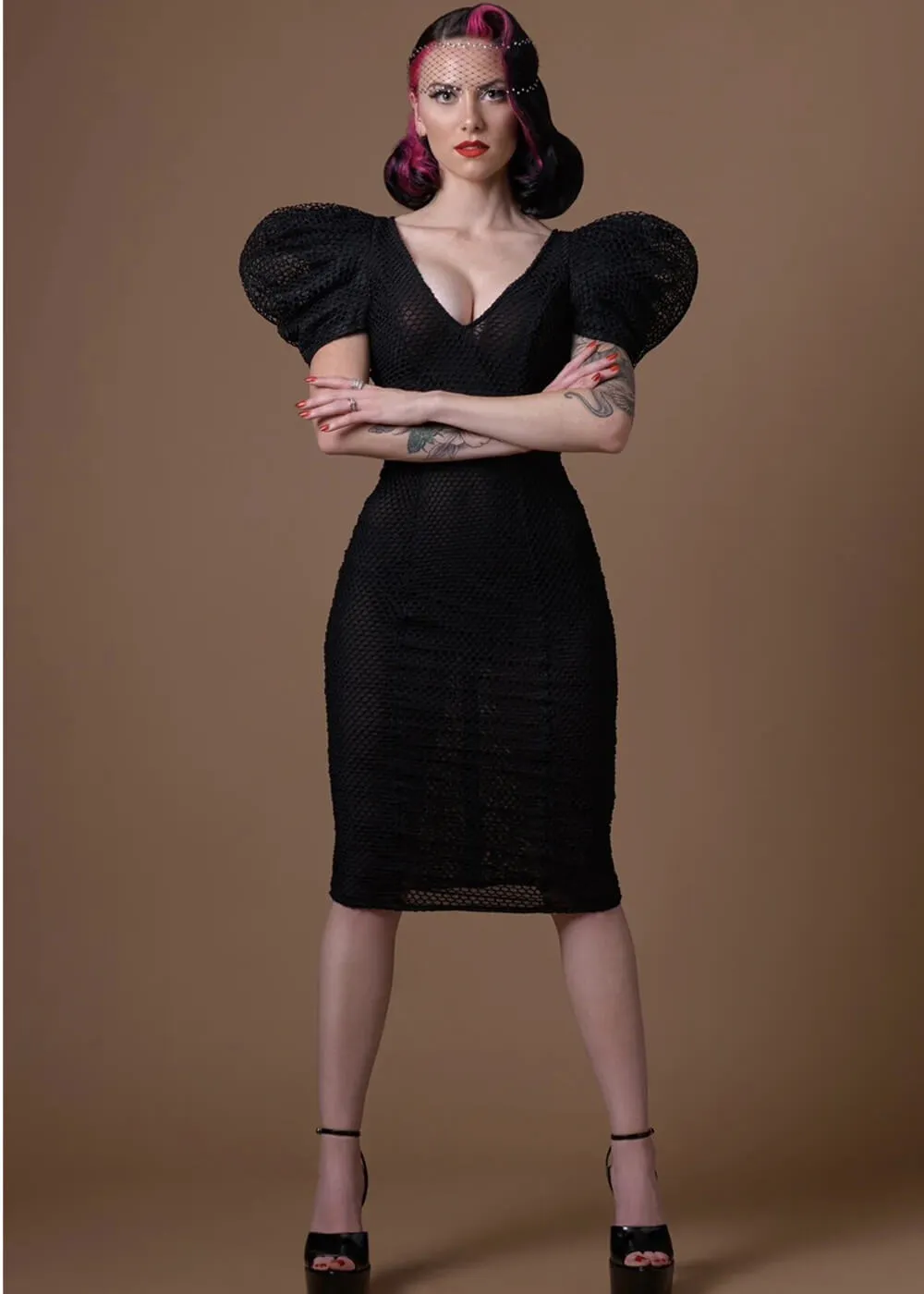 Black 80's Mesh Pencil Dress