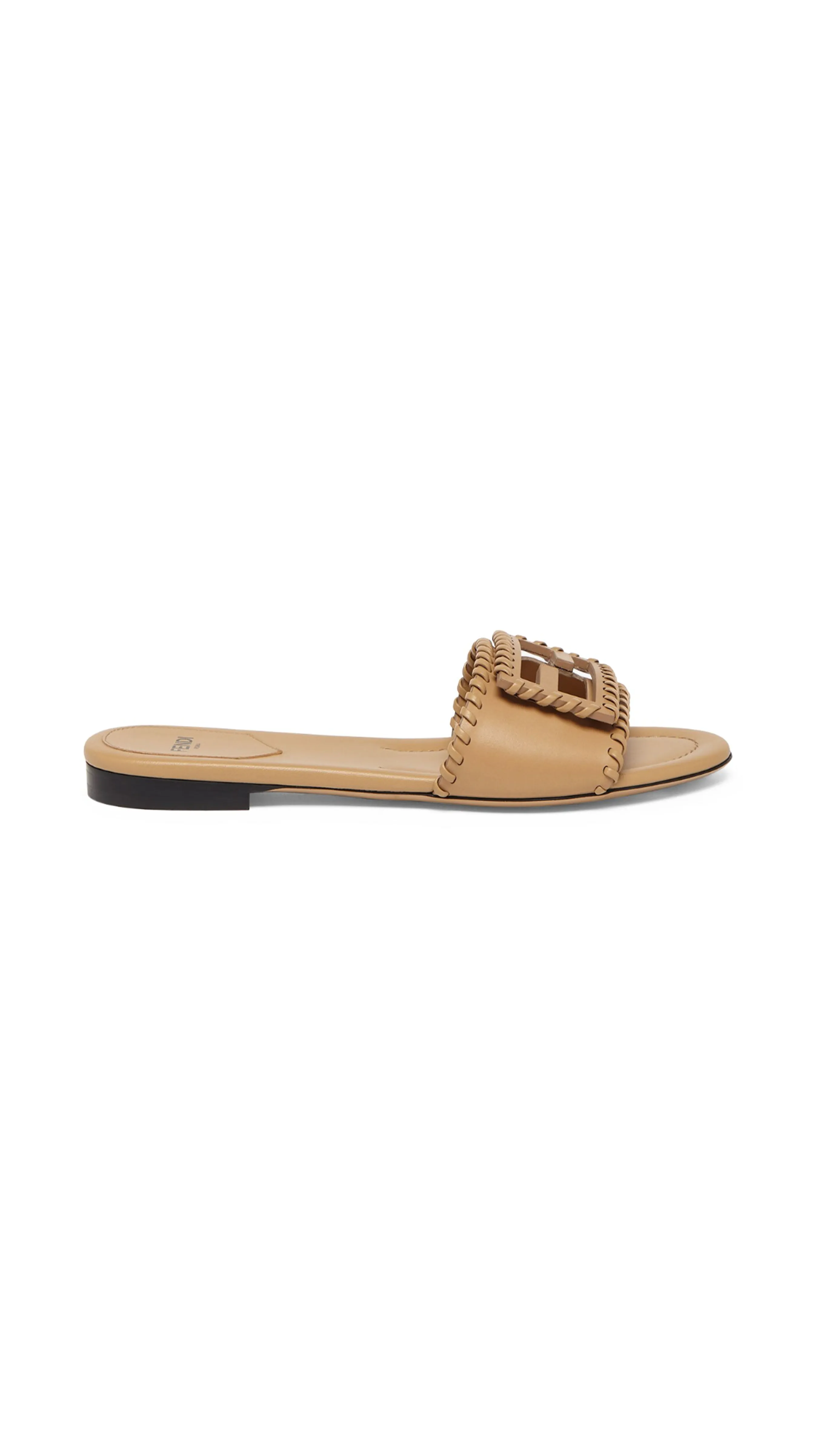 Beige Baguette Leather Slides