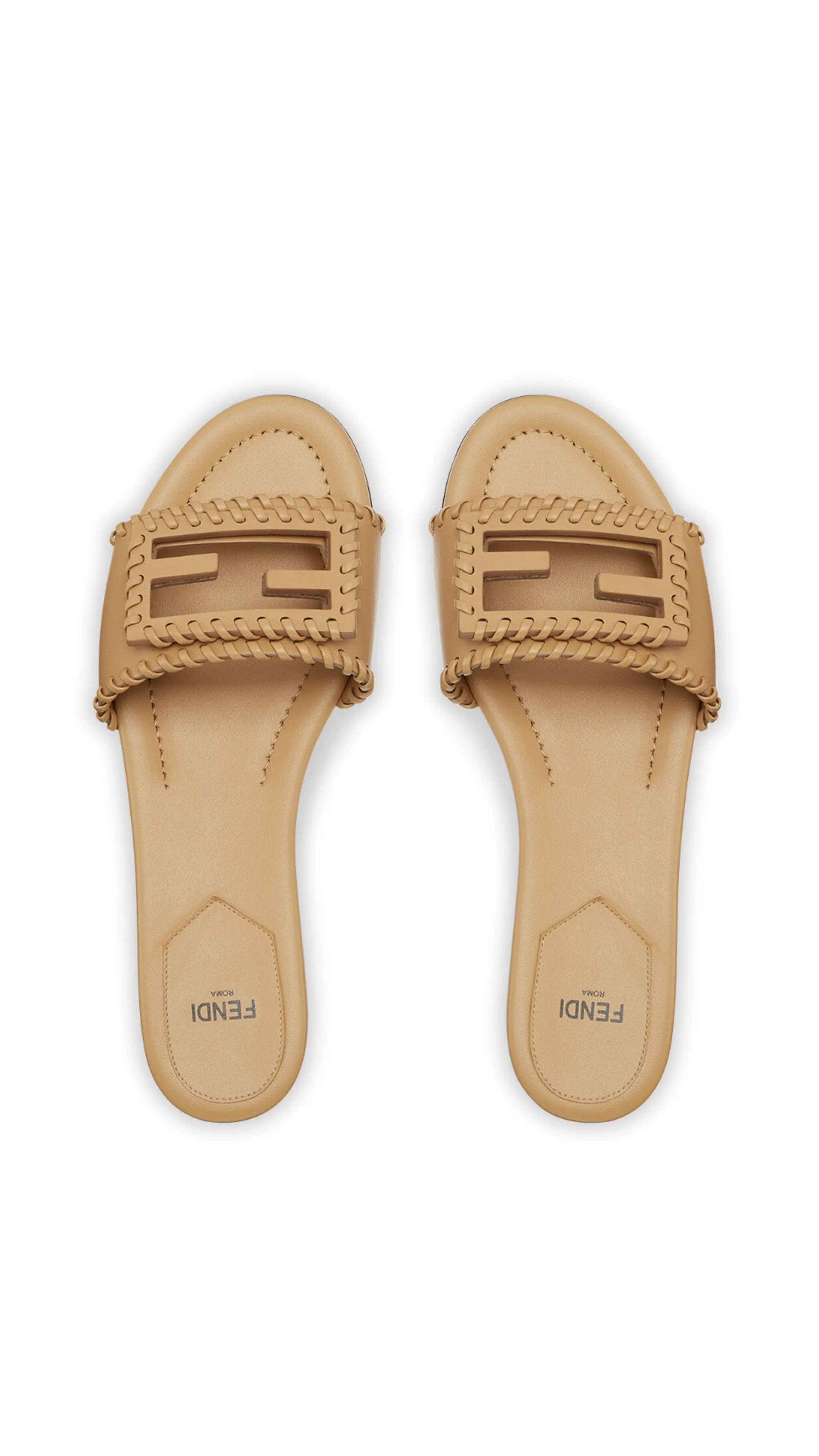 Beige Baguette Leather Slides