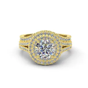 2.0ct Diamond Double Halo Gold Bridal Ring 01US11