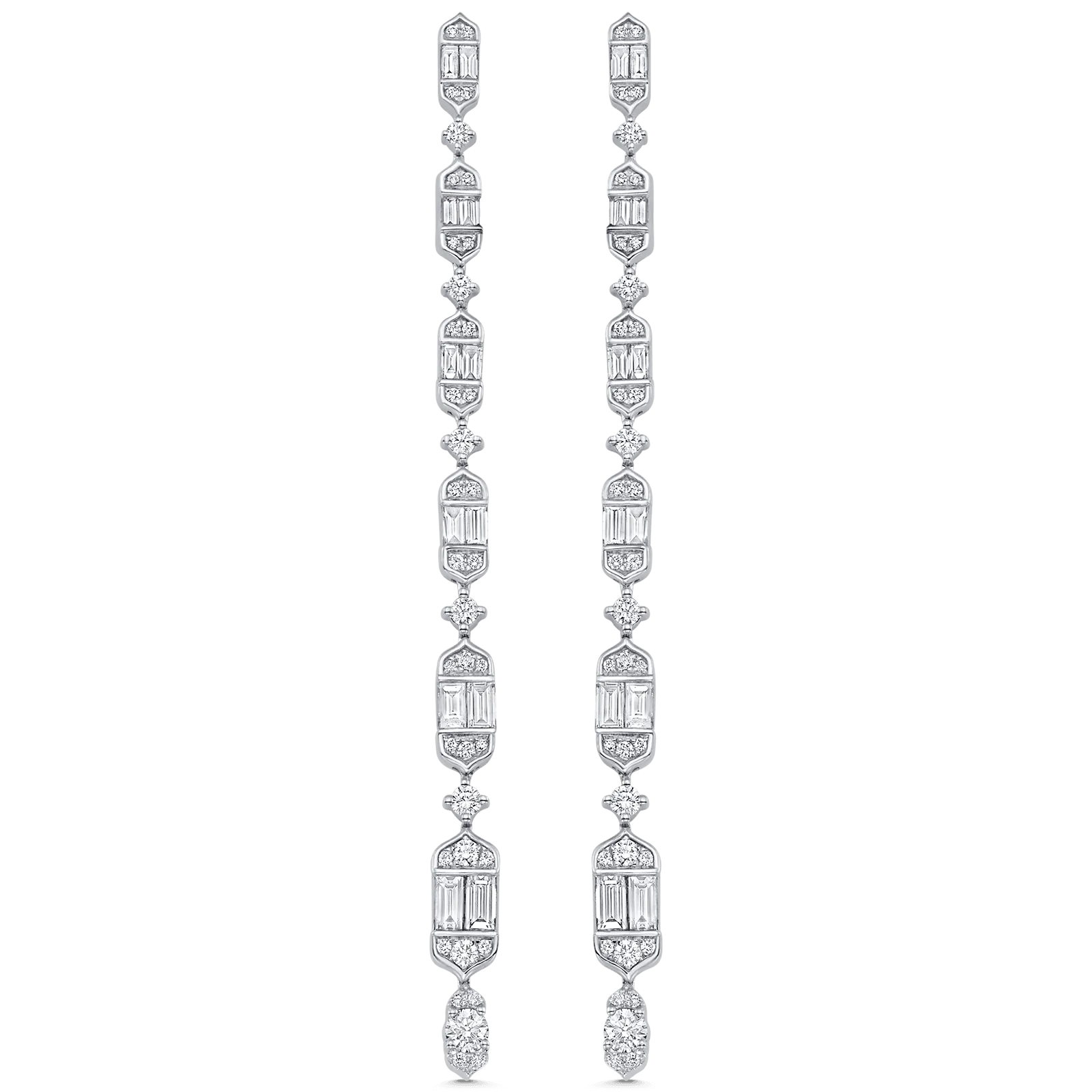 Vertical Diamond Drop Earrings - Taj Baguette