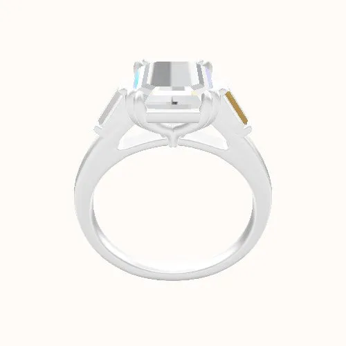 Engagement Ring with Baguette Sidestones and Double Prongs