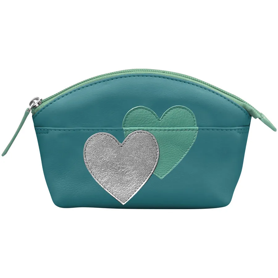 Double Heart Turquoise Cosmetic Bag