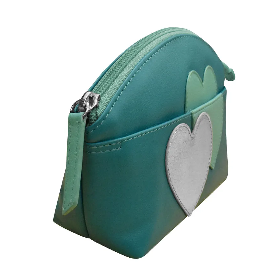 Double Heart Turquoise Cosmetic Bag