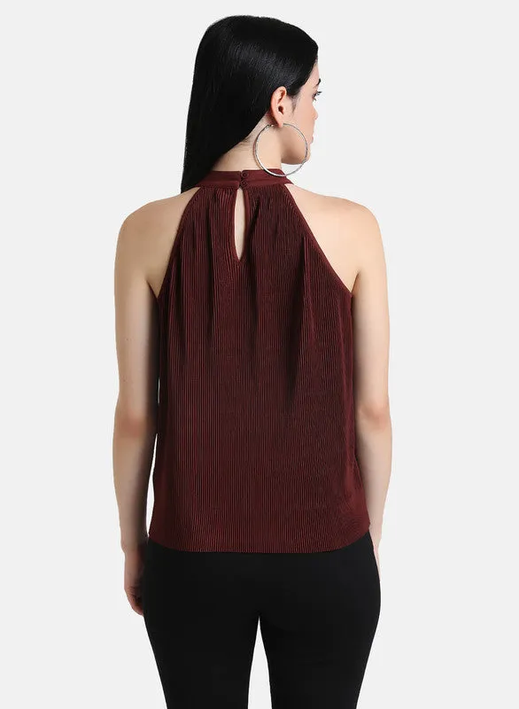 Halter Neck Top with Embellishments & Pleats