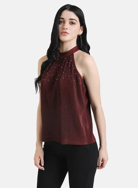 Halter Neck Top with Embellishments & Pleats