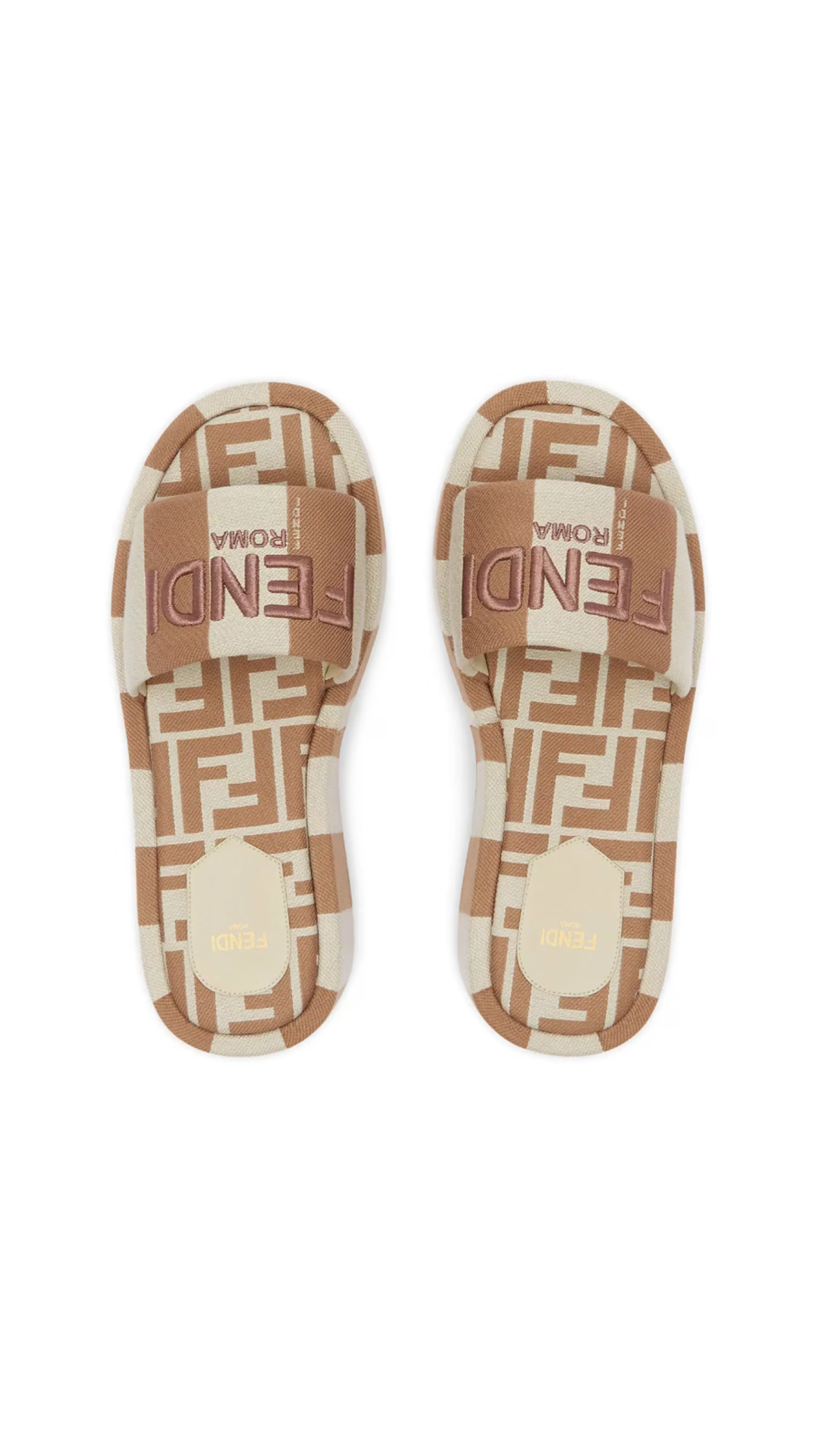 Fendi Beige White Platform Slides