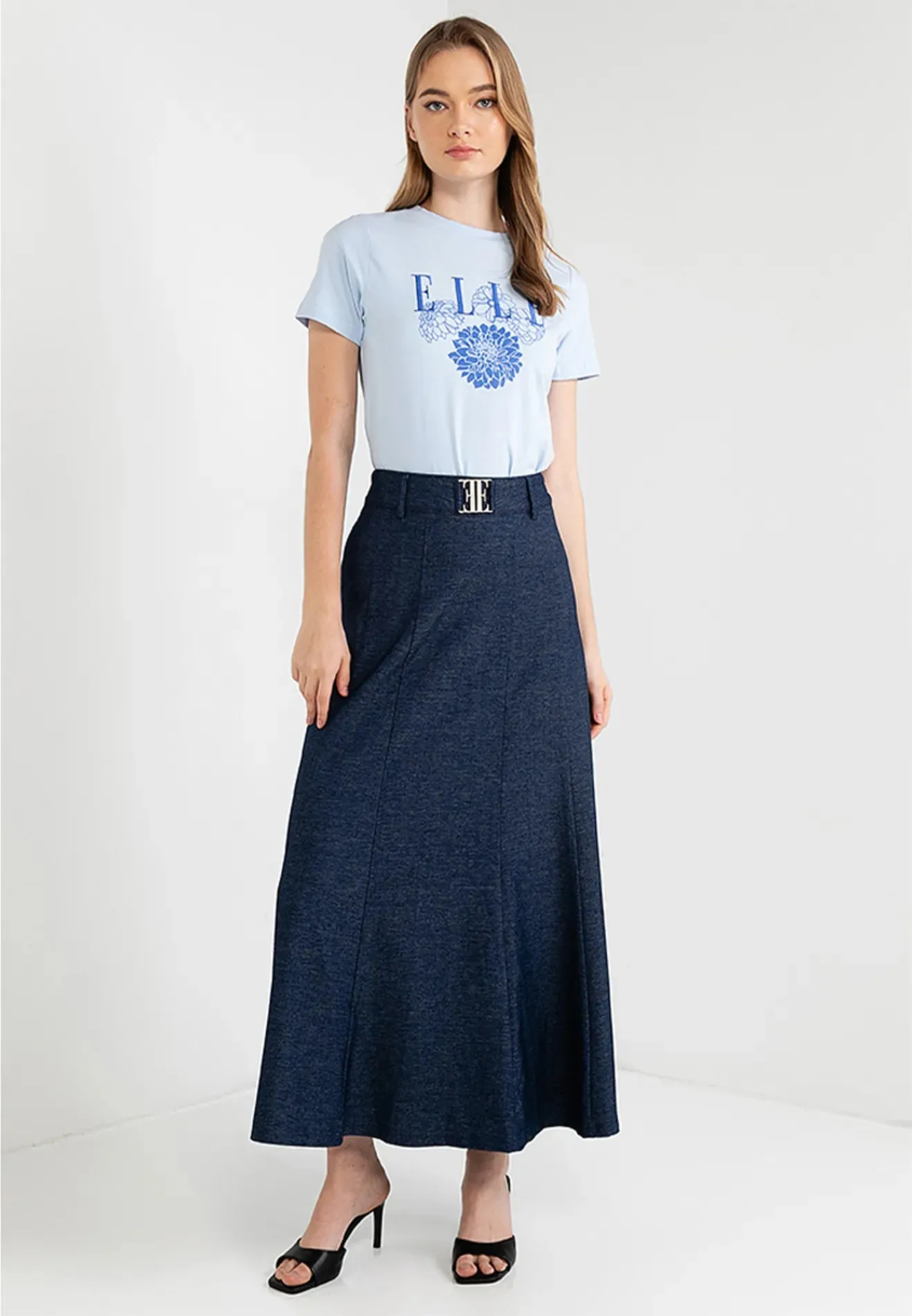 Flare Maxi Skirt Denim Logo