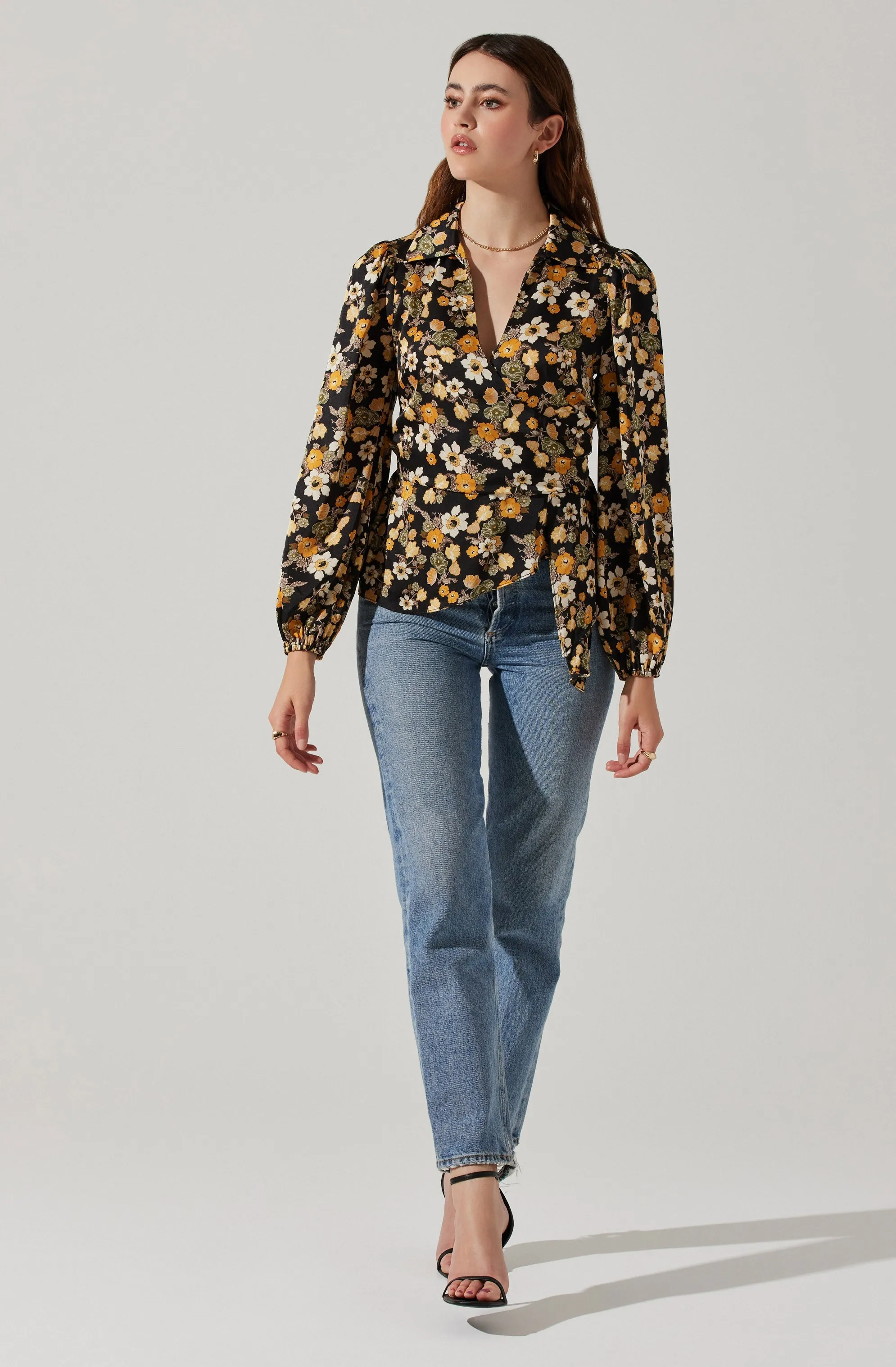 Asymmetrical Floral Wrap Top