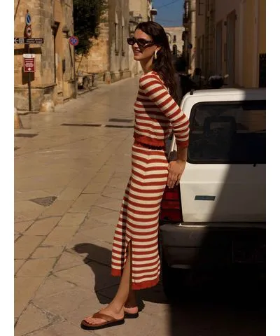 French Connection Red Nesta Stripe Midi Skirt