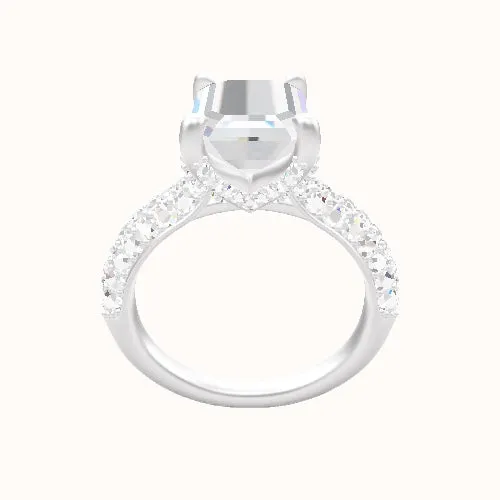 Triple Row Pave Cathedral Engagement Ring with Twin Pave V Prong Head