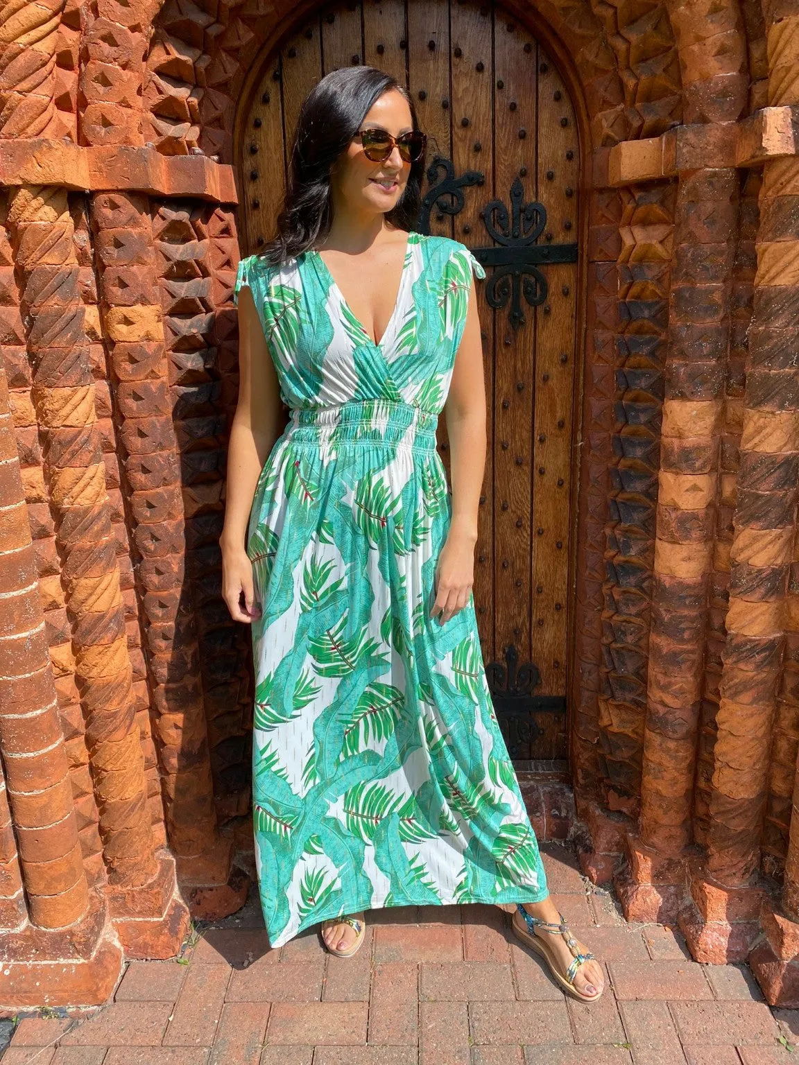 Dress with Gold Accents featuring Tropical Print for Sofia