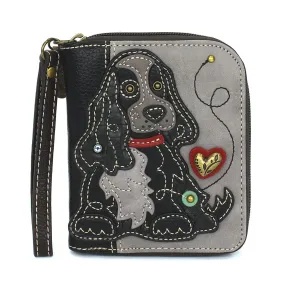 Gray Black Cocker Spaniel Zip Wallet