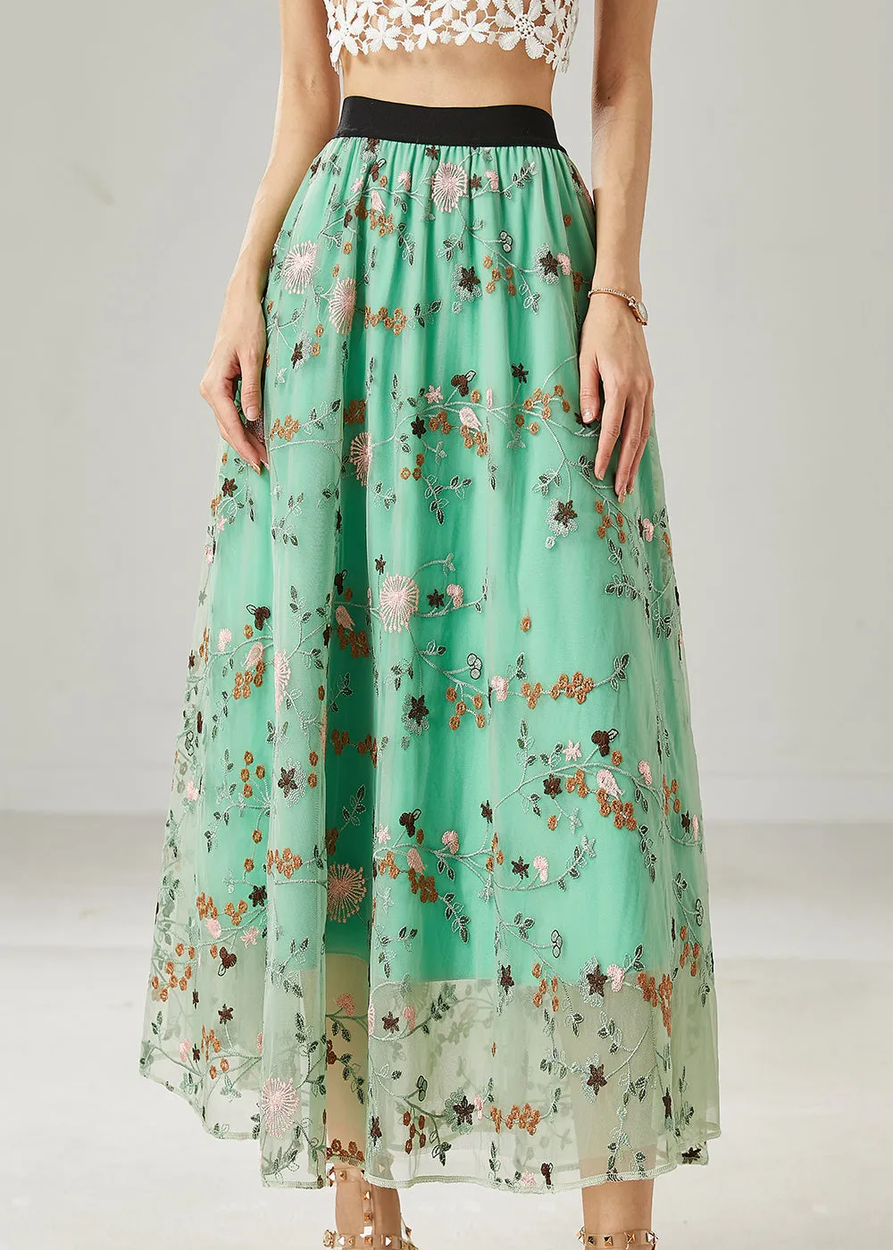 Green Embroidered Tulle Skirts from Italy for Summer