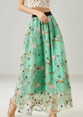 Green Embroidered Tulle Skirts from Italy for Summer