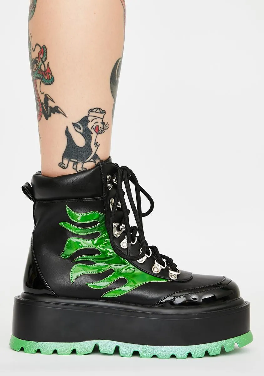 Green Helios Flame Combat Boots