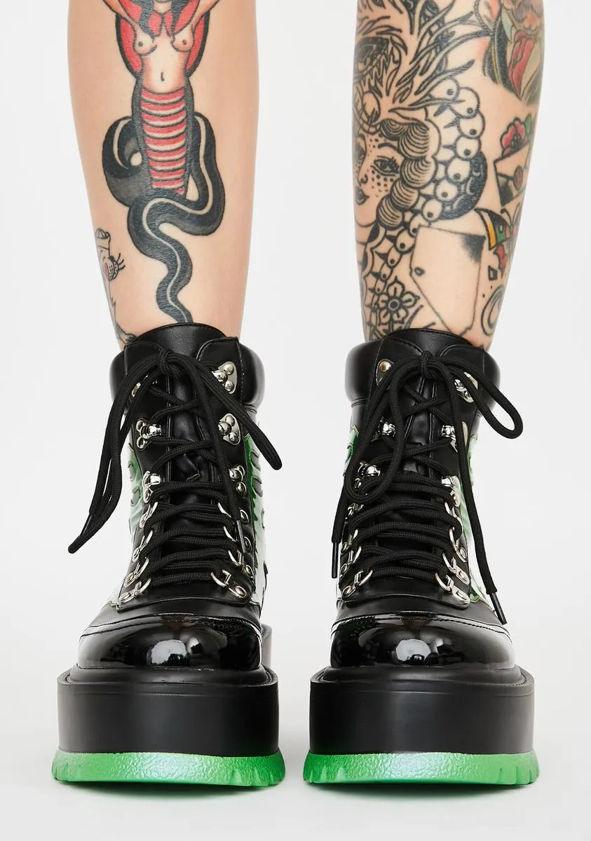 Green Helios Flame Combat Boots