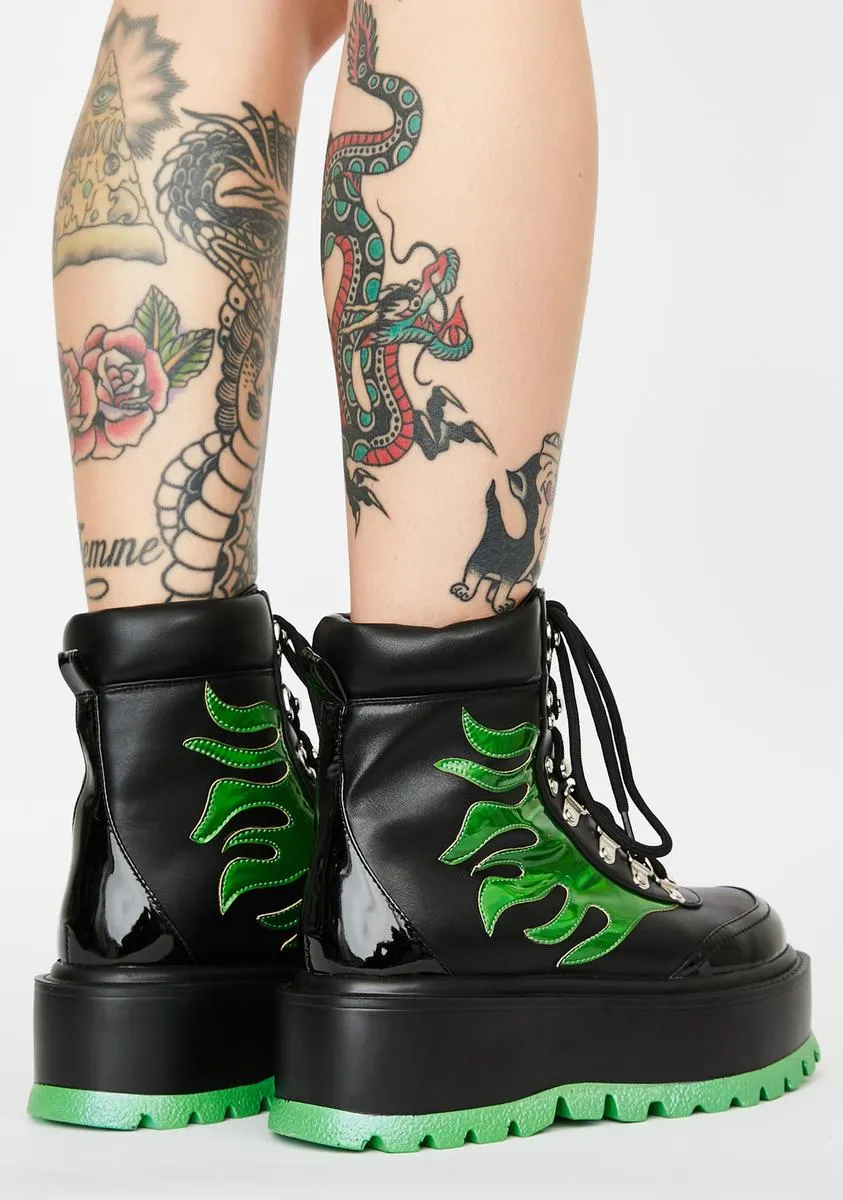 Green Helios Flame Combat Boots