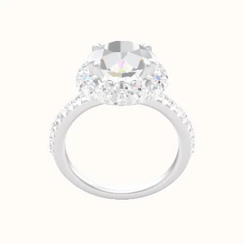 Double Prong Head Waterfall Halo Half Pave Engagement Ring