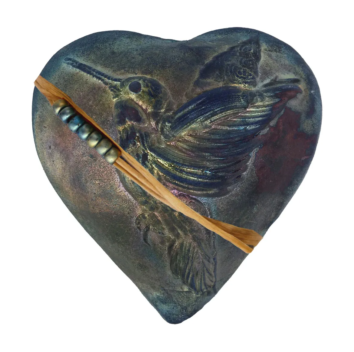 Raku Heart-shaped Hummingbird Whisperer Rattle