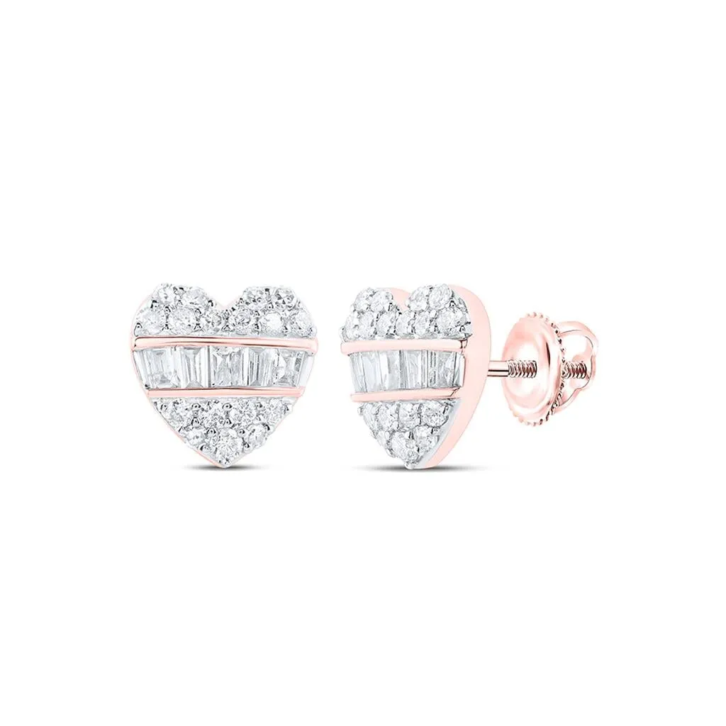 Heart Baguette Diamond Earrings 3/8cttw 10K Gold