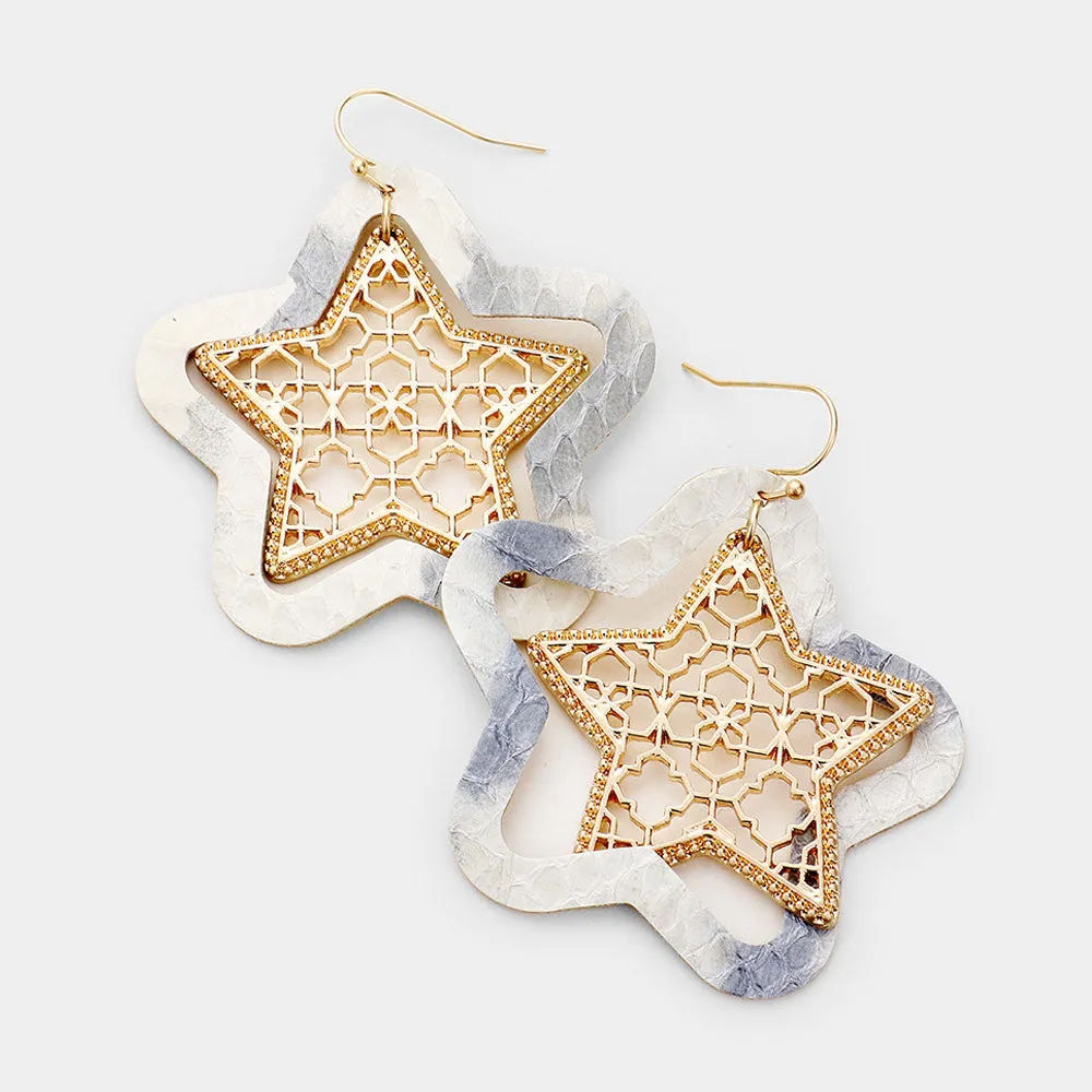 iLLASPARKZ Faux Leather Moroccan Filigree Star Dangle Earrings