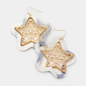 iLLASPARKZ Faux Leather Moroccan Filigree Star Dangle Earrings