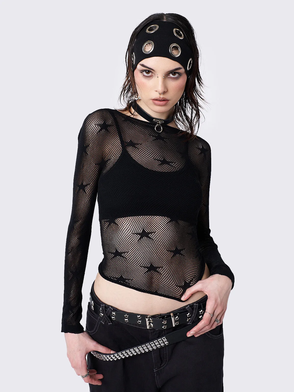 Stars Fishnet Long Sleeve Top