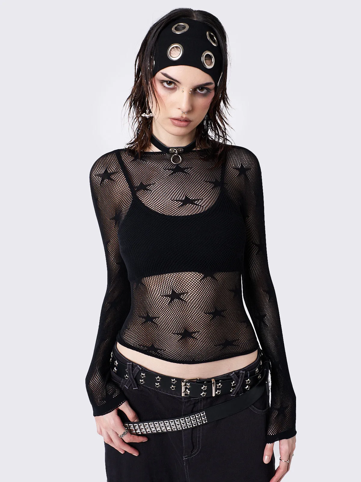 Stars Fishnet Long Sleeve Top