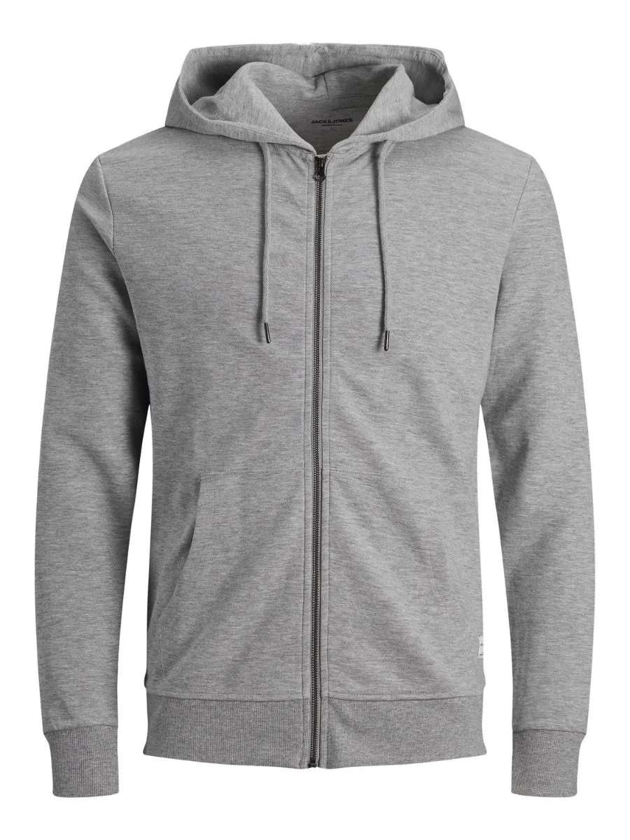 Jack and Jones Basic Zip Up Hooded Sweatshirts in Light Grey Melange