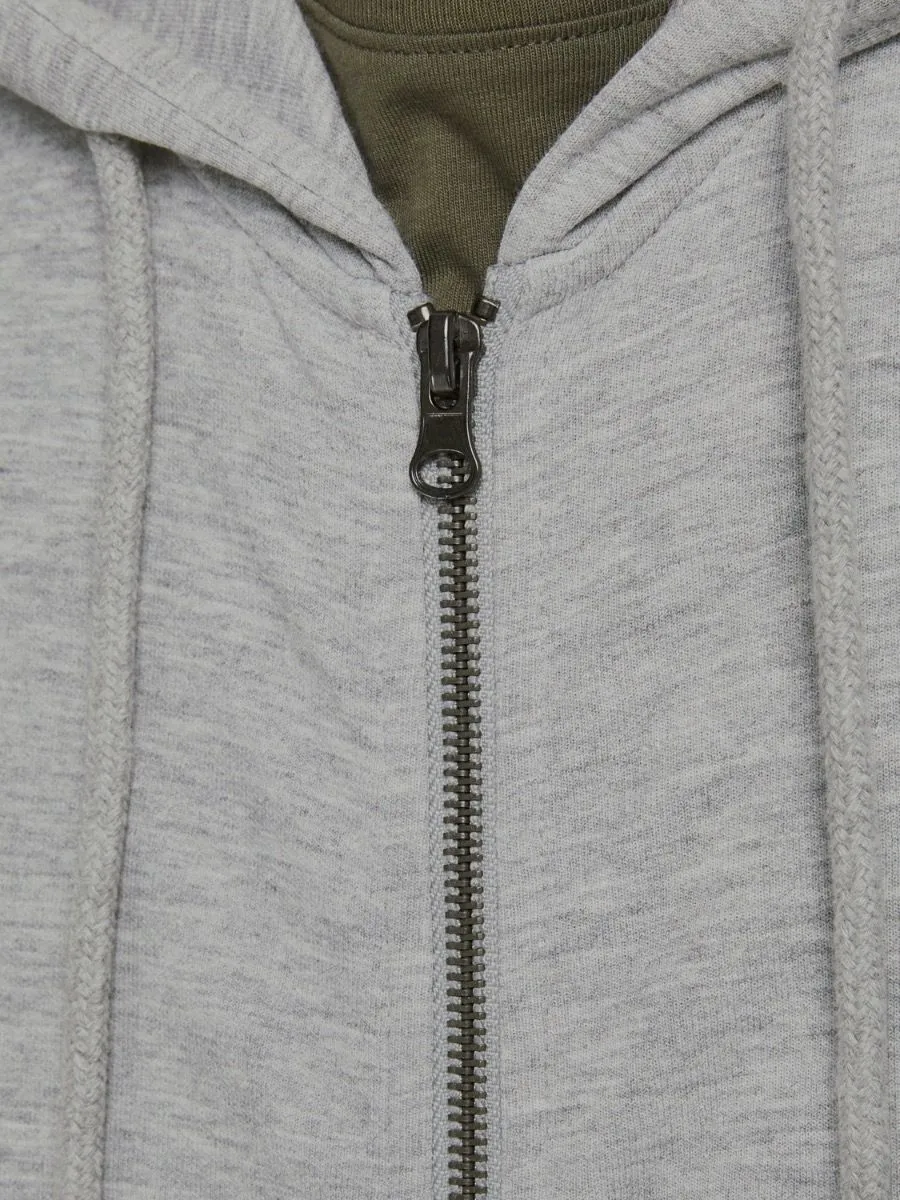 Jack and Jones Basic Zip Up Hooded Sweatshirts in Light Grey Melange